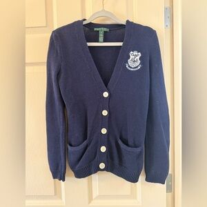 💙Ralph Lauren Navy Cotton Size XS Button Up Cardigan with Crest 💙